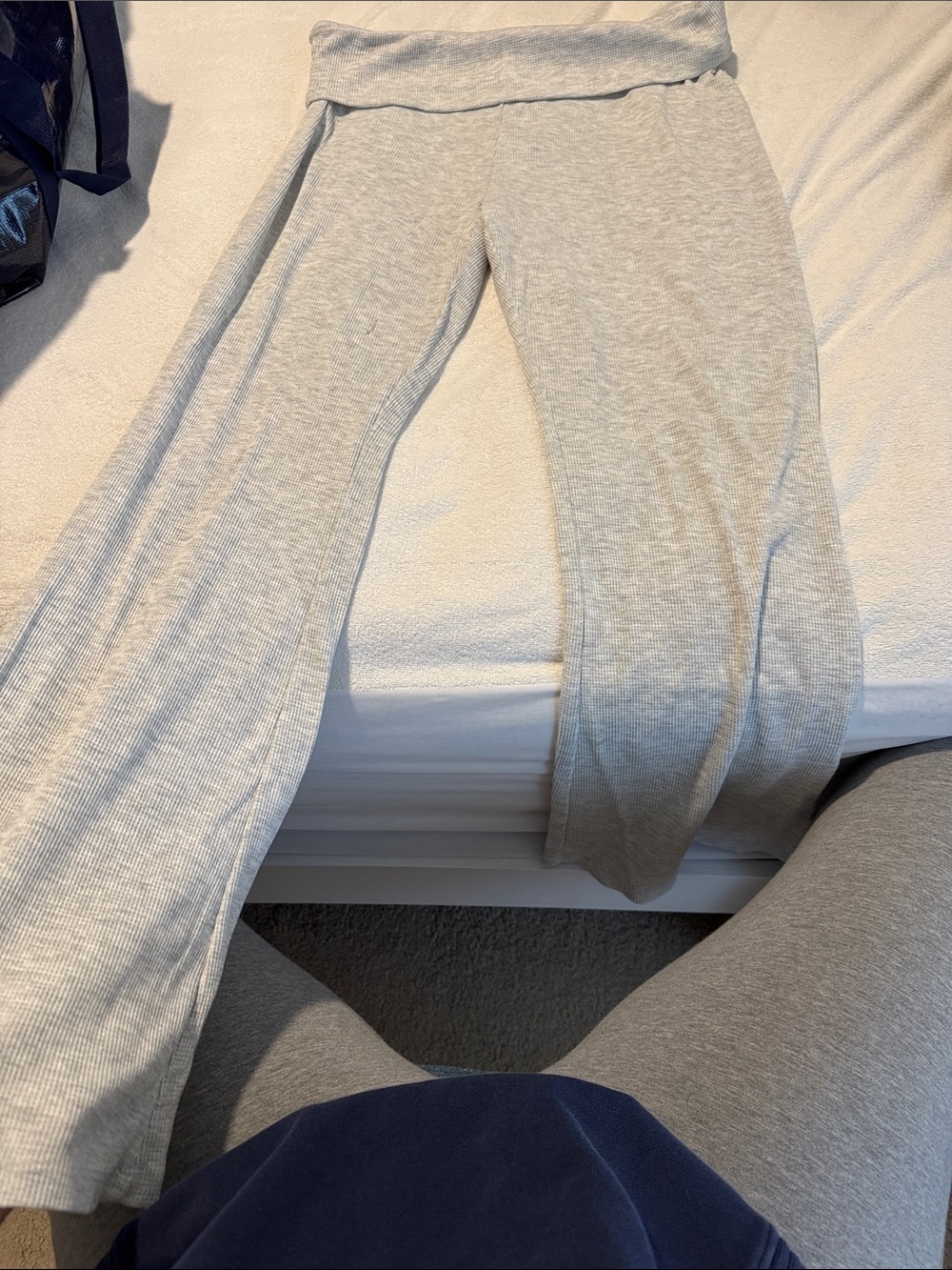No Boundaries Light Gray Ribbed Lounge Pants with Red Nail Accent